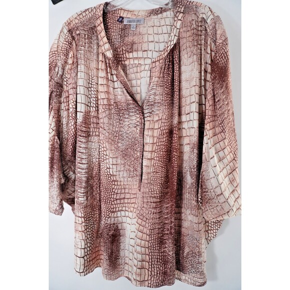 Jennifer Lopez JLO Sz 1X Abstract Alligator /Animal Print Boho Blouse Flowy Top - Picture 7 of 9